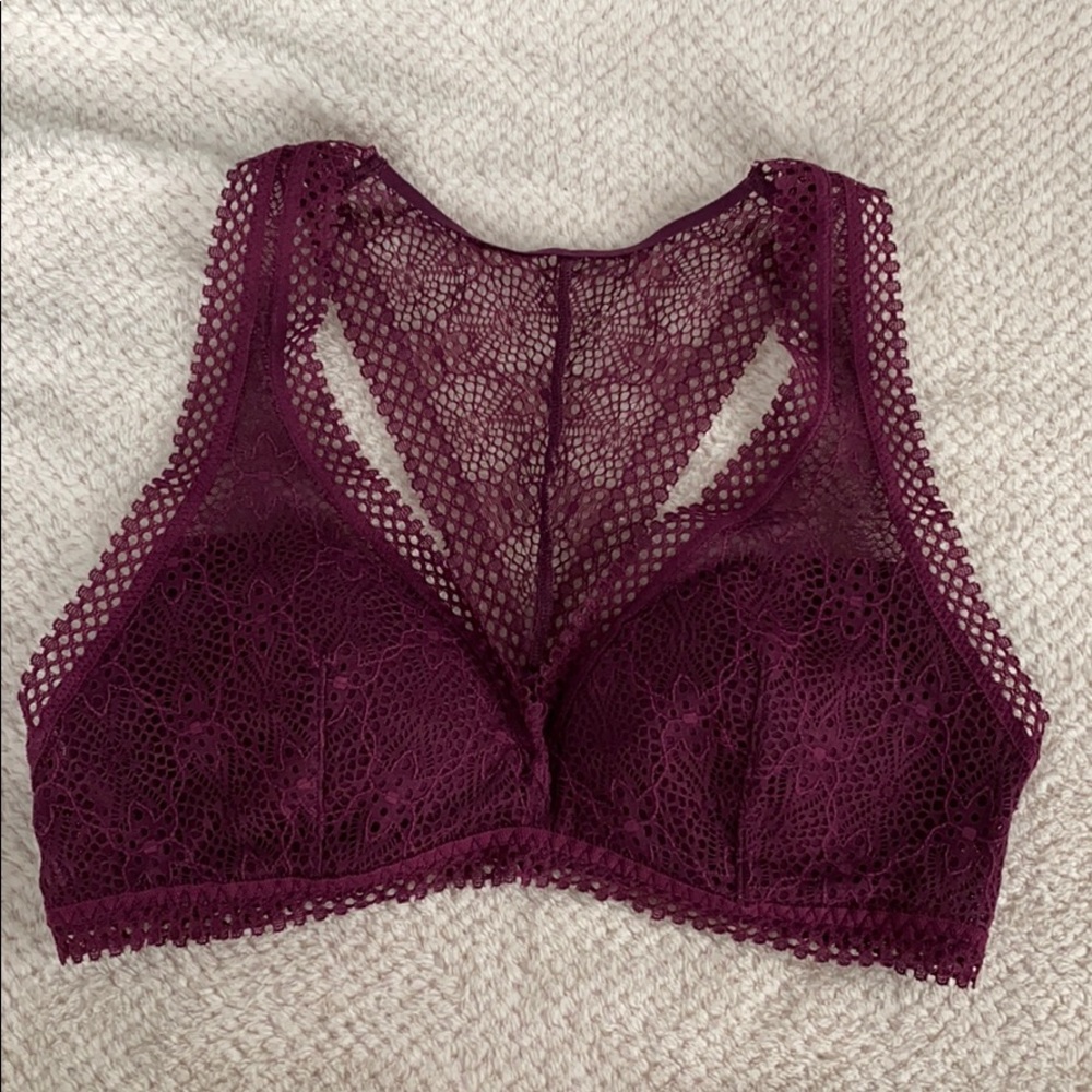 Victoria Secret Cranberry Bralette Bra Lace Flowers small